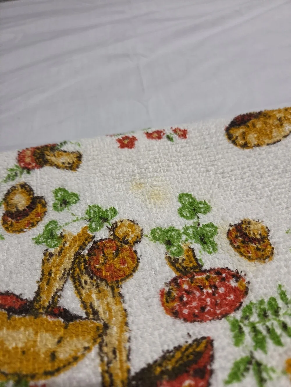 Vintage 70s Mushroom Print Terrycloth Tablecloth 50